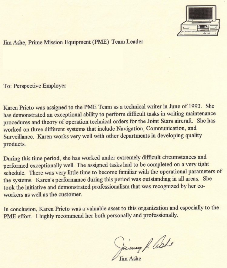 Letter of recommendation from Northrop Grumman supervisor.