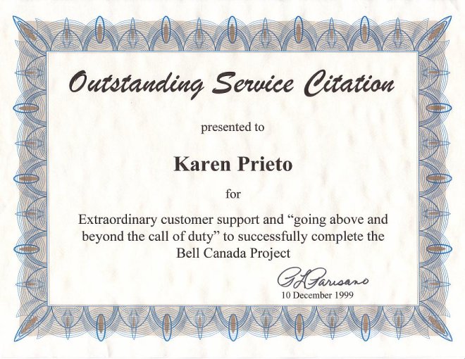 Outstanding Service Citation from Lucent Technologies.